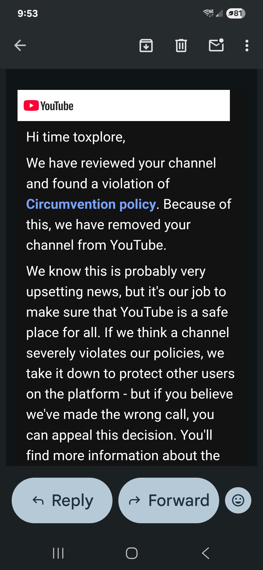 YouTube Chennel Notice